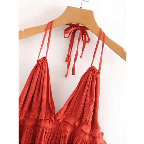 Backless Babydoll Short Dress in Burnt Orange - Picture 3 of 16